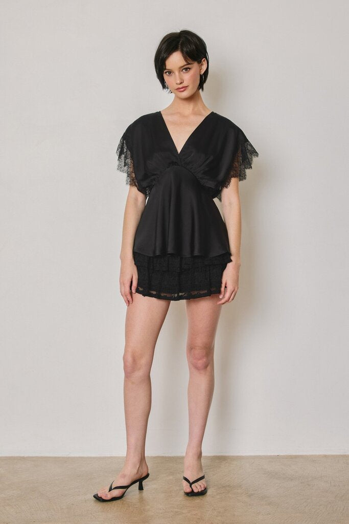 Lace V Neck Blouson Top
