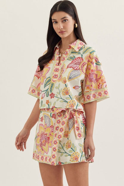 Botanical V-Neck Top