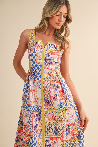 Square Neck Floral Dress