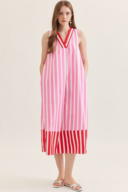 Striped Sleeveless Midi Dress