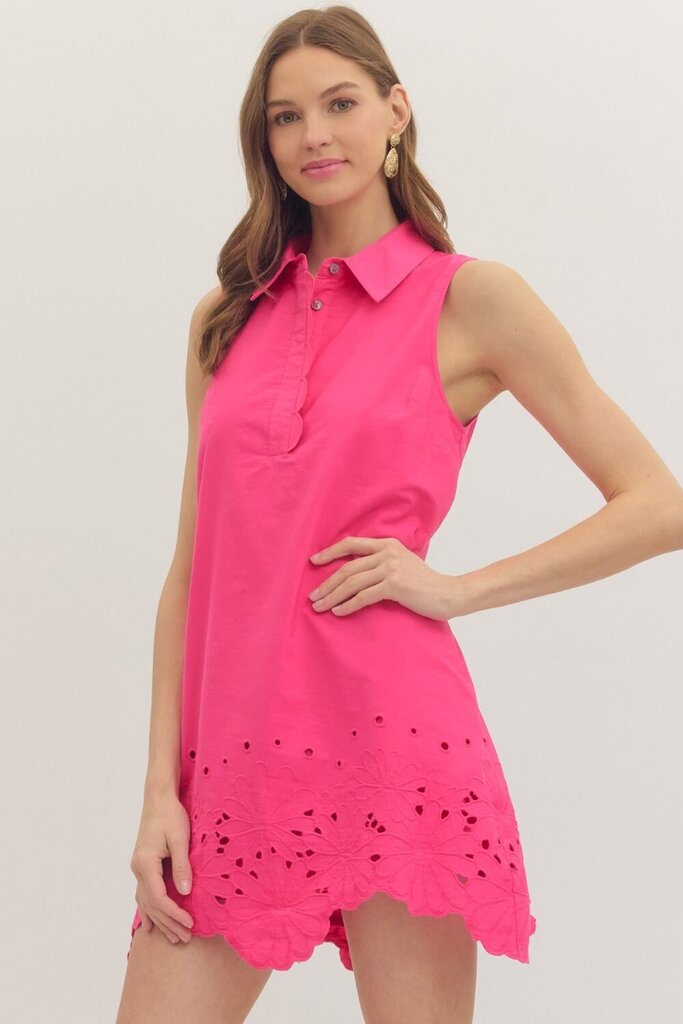 Scallop Eyelet Trim Mini Dress