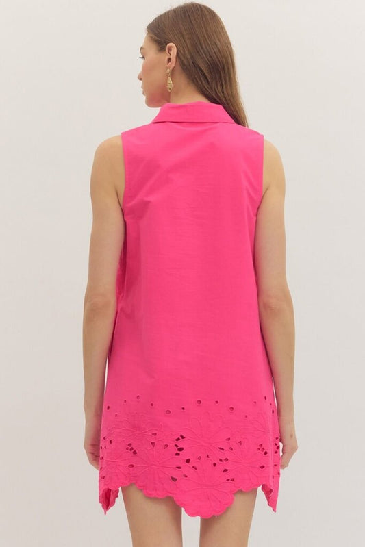 Scallop Eyelet Trim Mini Dress