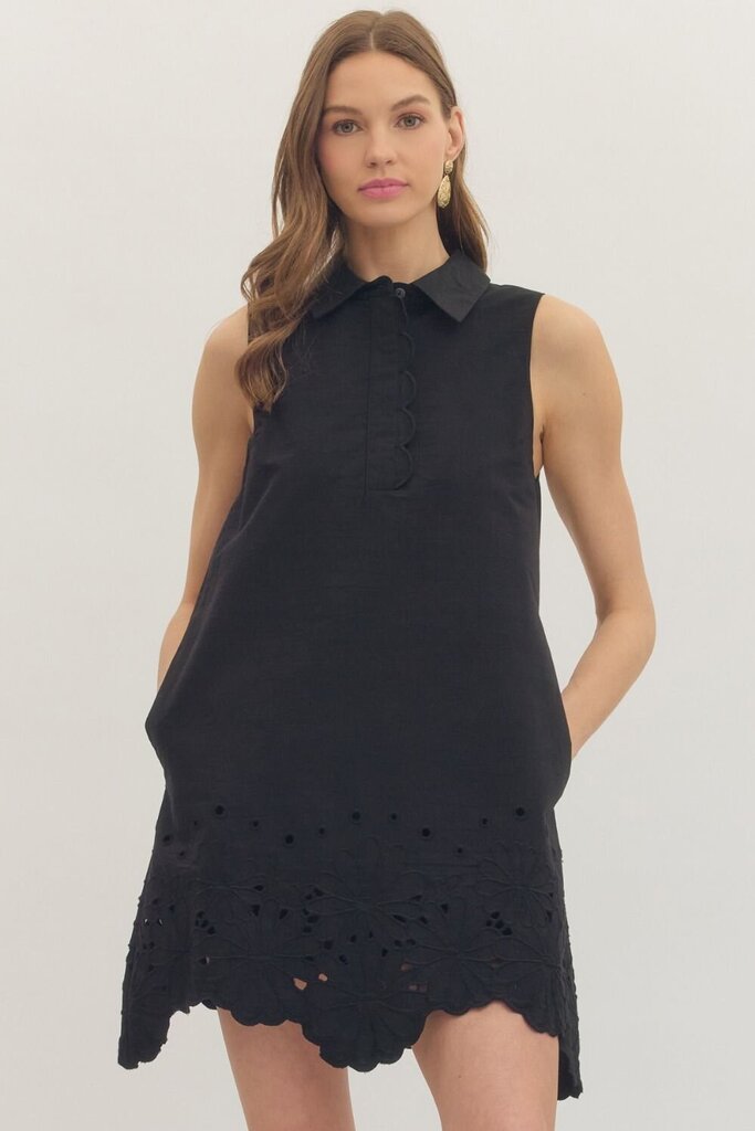 Scallop Eyelet Trim Mini Dress