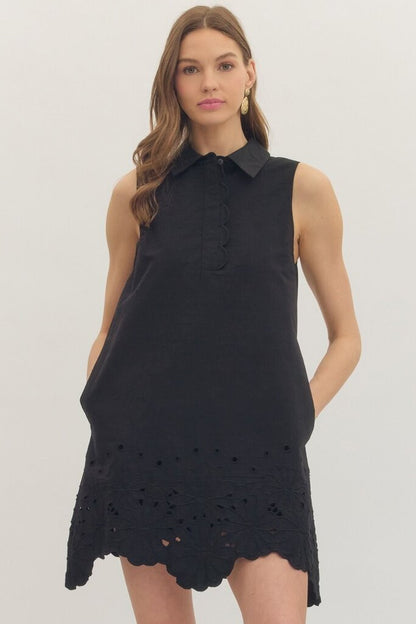 Scallop Eyelet Trim Mini Dress