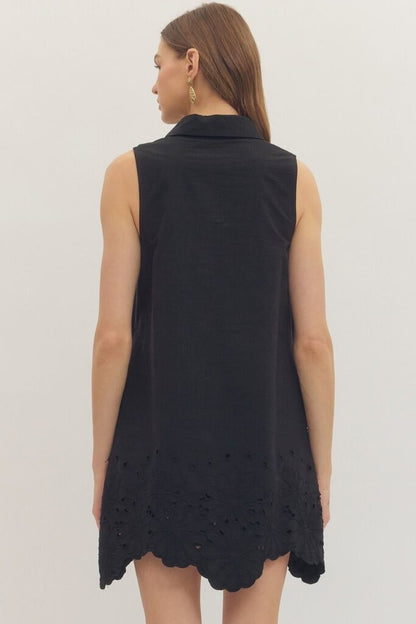 Scallop Eyelet Trim Mini Dress
