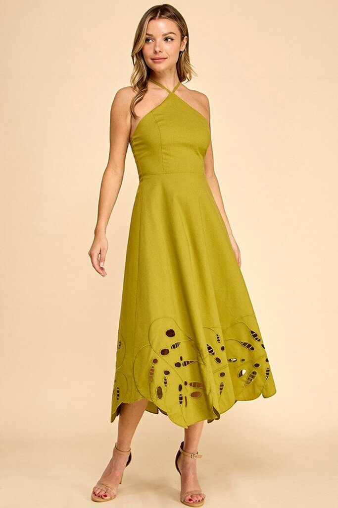 Embroidered Hem Halter Dress