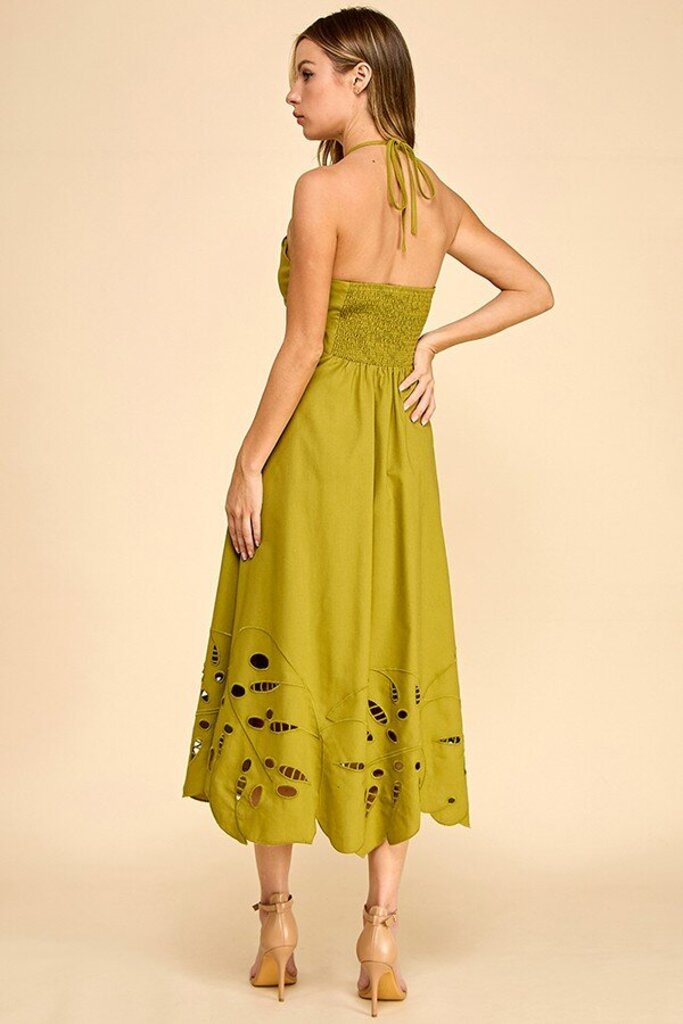 Embroidered Hem Halter Dress