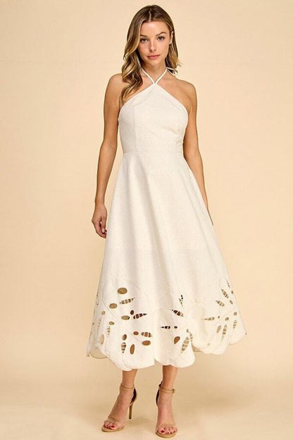 MA- 4022 Embroidered Detail Midi Dress
