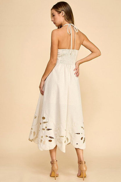MA- 4022 Embroidered Detail Midi Dress