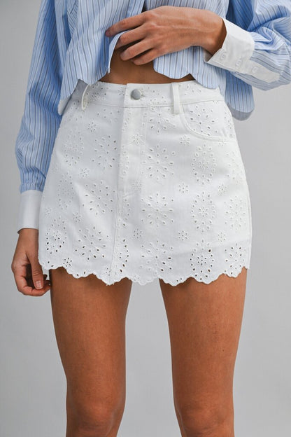 Floral Eyelet Lace Denim Skort