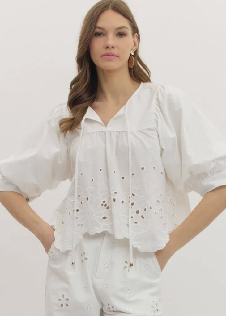 Eyelet Scallop Hem Top