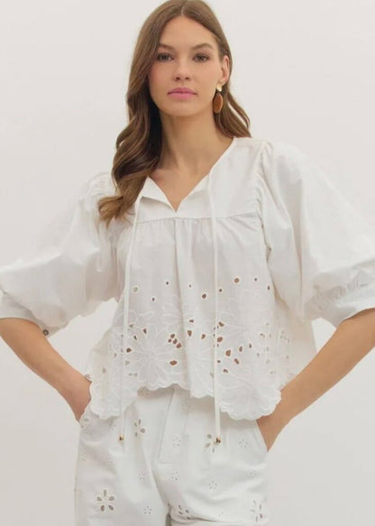 Eyelet Scallop Hem Top