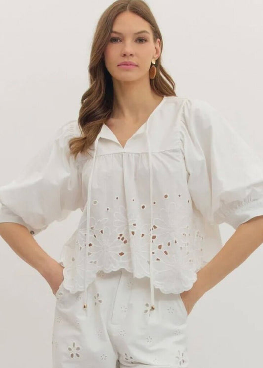 Eyelet Scallop Hem Top