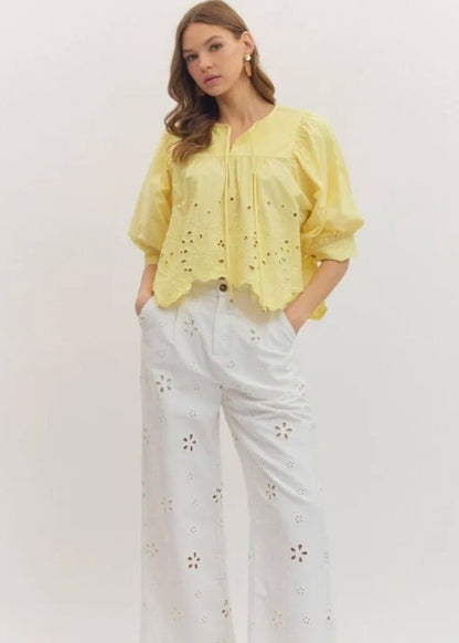 Eyelet Scallop Hem Top