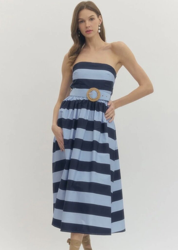 Strapless Midi Stripe Dress