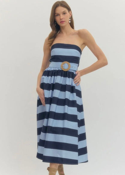 Strapless Midi Stripe Dress