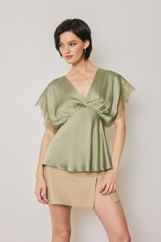 Lace V Neck Blouson Top
