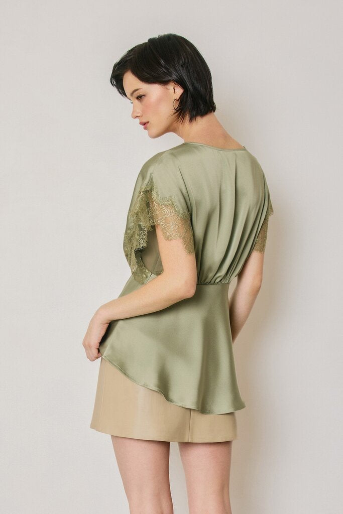 Lace V Neck Blouson Top