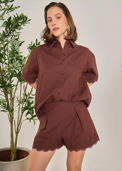 Linen Lace Shorts & Shirt SET