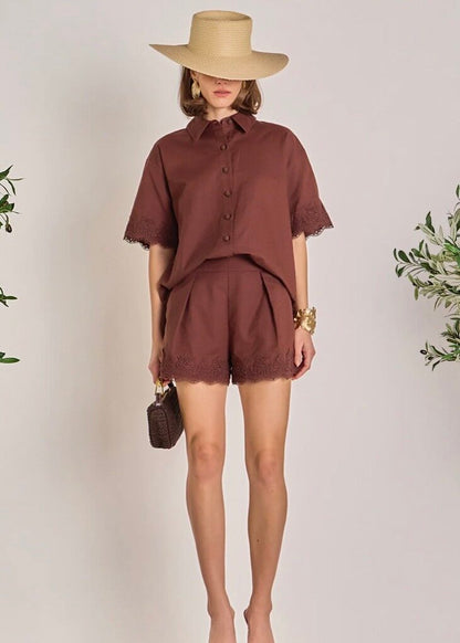 Linen Lace Shorts & Shirt SET