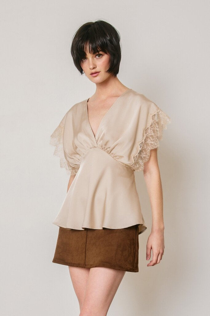 Lace V Neck Blouson Top
