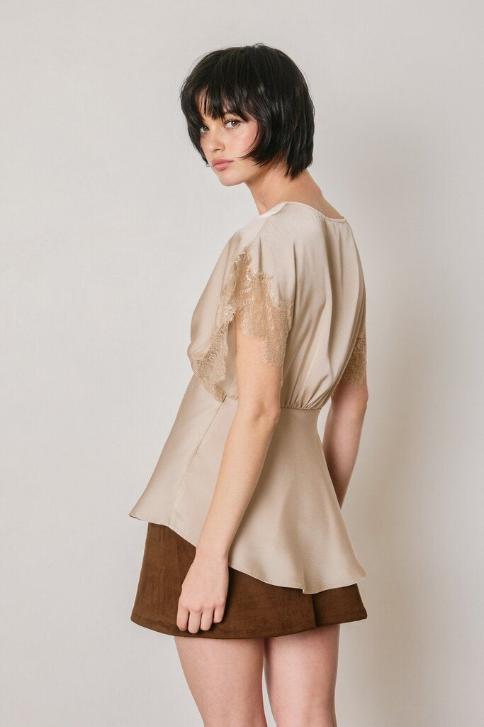 Lace V Neck Blouson Top