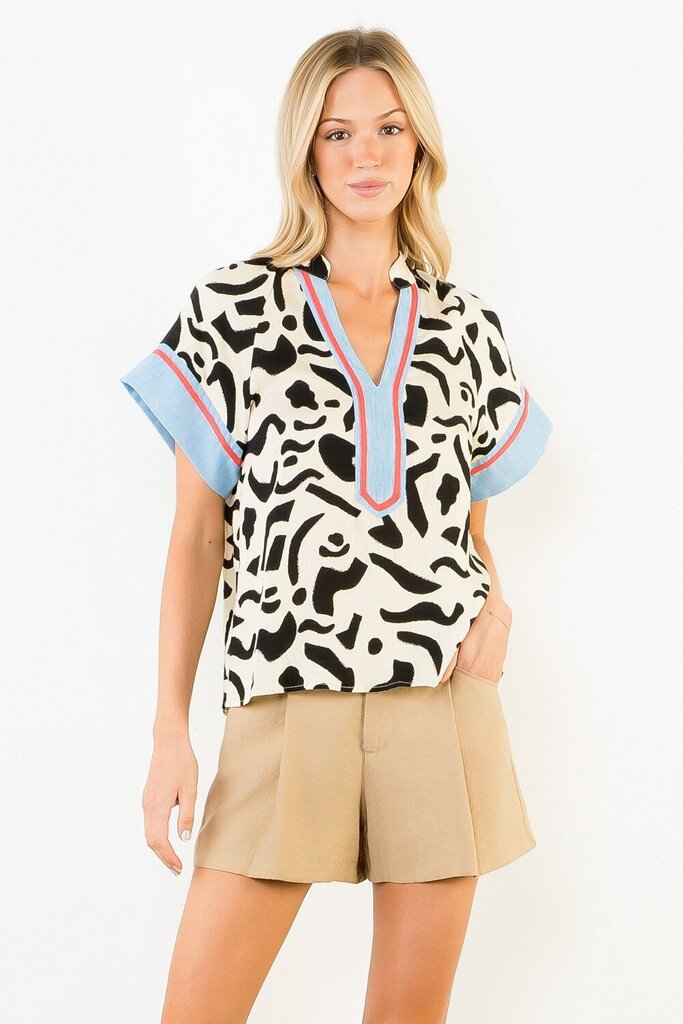 Abstract Pattern Vneck Top