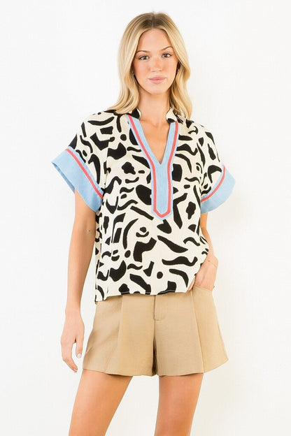 Abstract Pattern Vneck Top