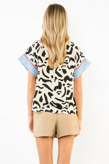 Abstract Pattern Vneck Top