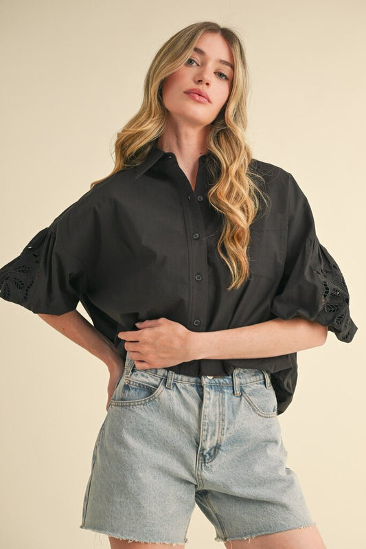 Embroidered Bubble Button Down