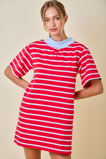 Striped Mockneck Sweatshirt Dress
