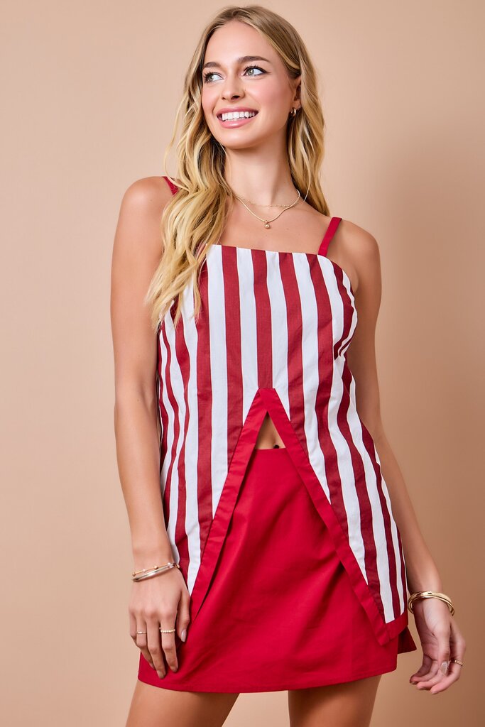 Striped Front Split Cami Top