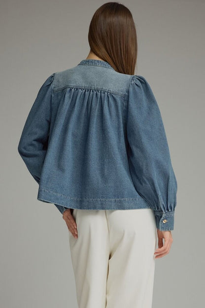 Button Puff Denim Jacket