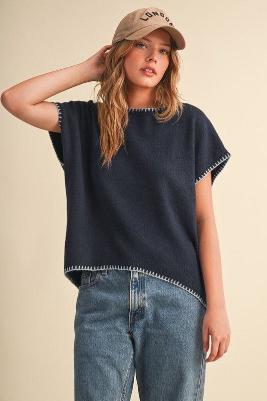 Stitched Sleeve Short Sweater