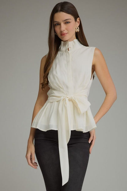 Tie Waist High Neck Top