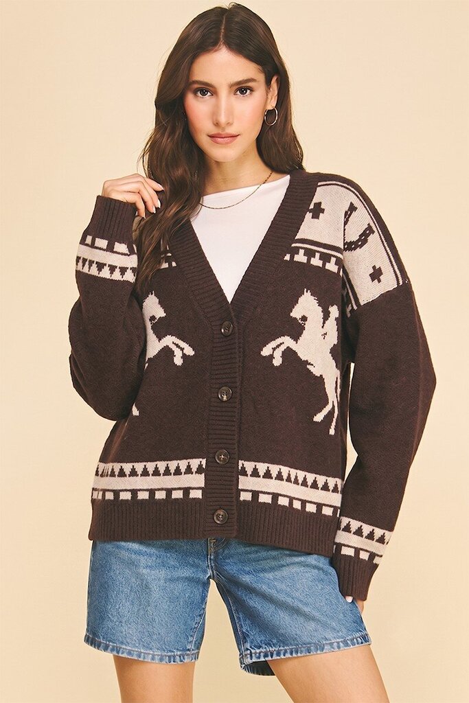 Western Horse Jacquard Cardi