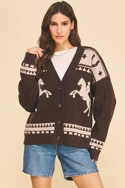 Western Horse Jacquard Cardi