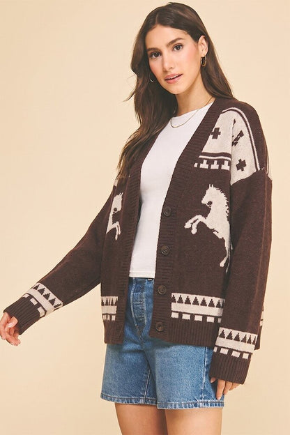 Western Horse Jacquard Cardi