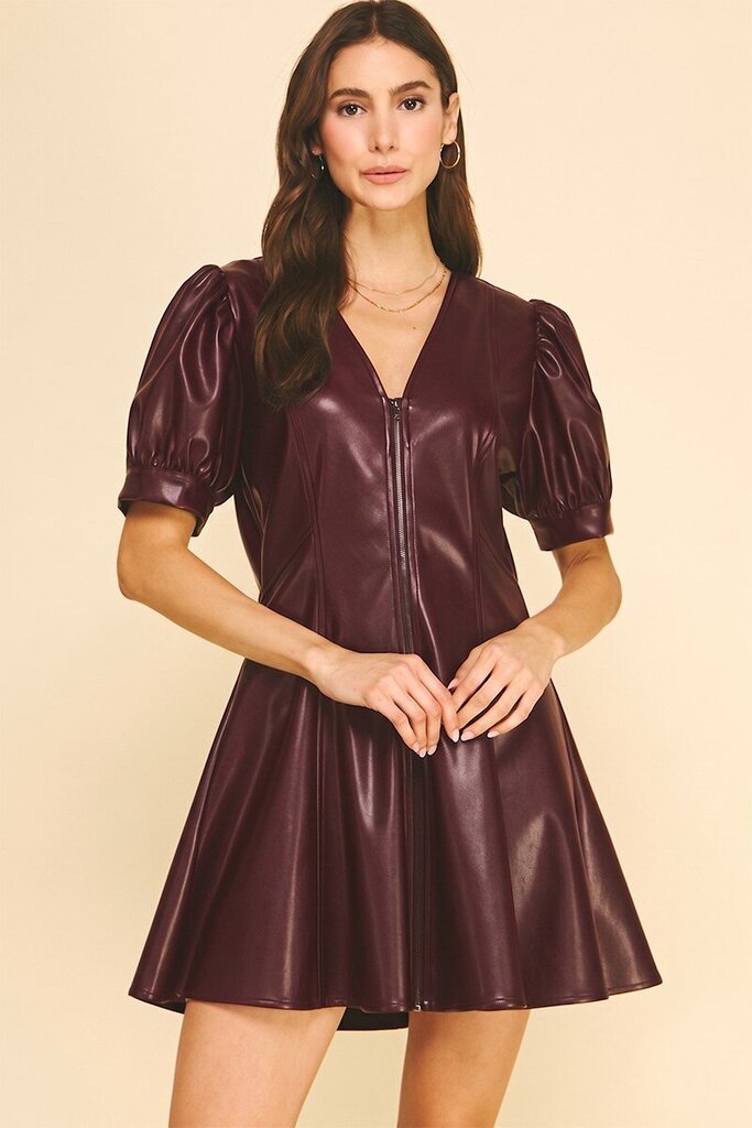 Faux Leather VNeck Mini Dress