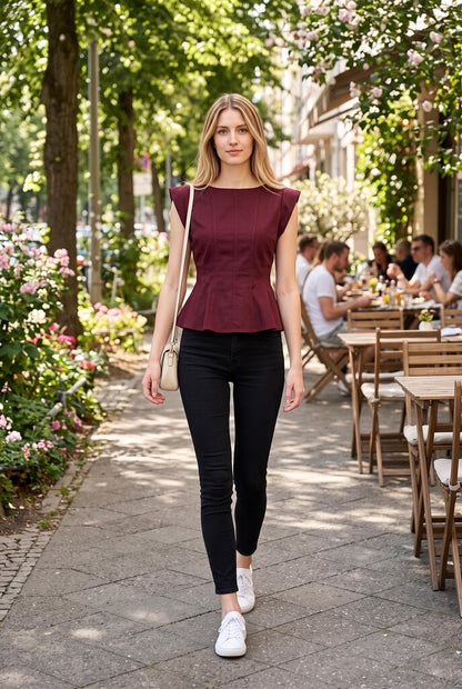 Peplum Cap Sleeve Top