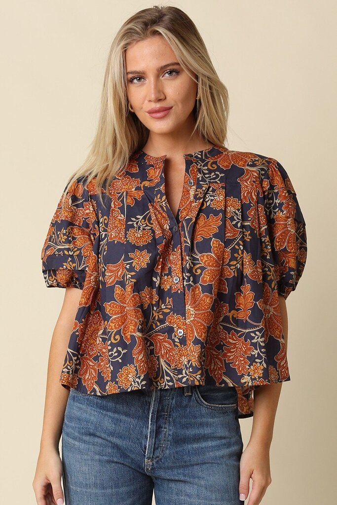 Zoe Pleated Puff Blouse