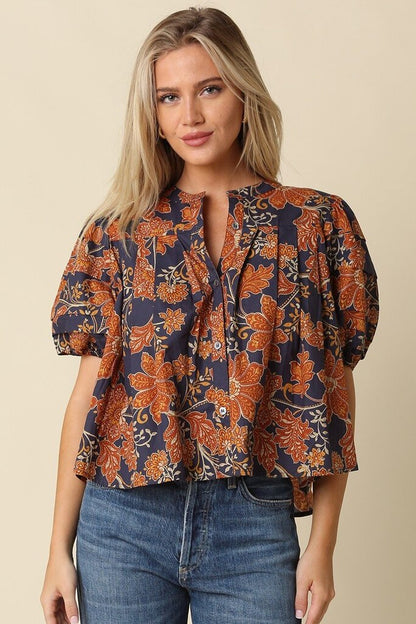 Zoe Pleated Puff Blouse