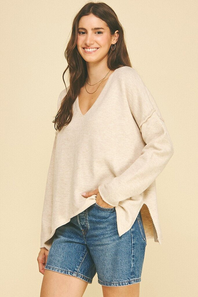 Exposed Seam V-Neck Sweater