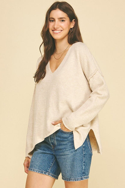 Exposed Seam V-Neck Sweater