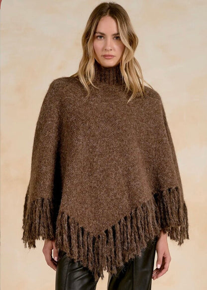 Fringe Turtle Neck Poncho