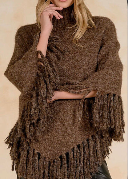 Fringe Turtle Neck Poncho