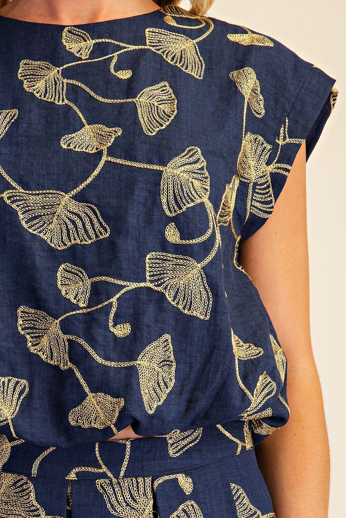 Bubble Crop Embroidery Top