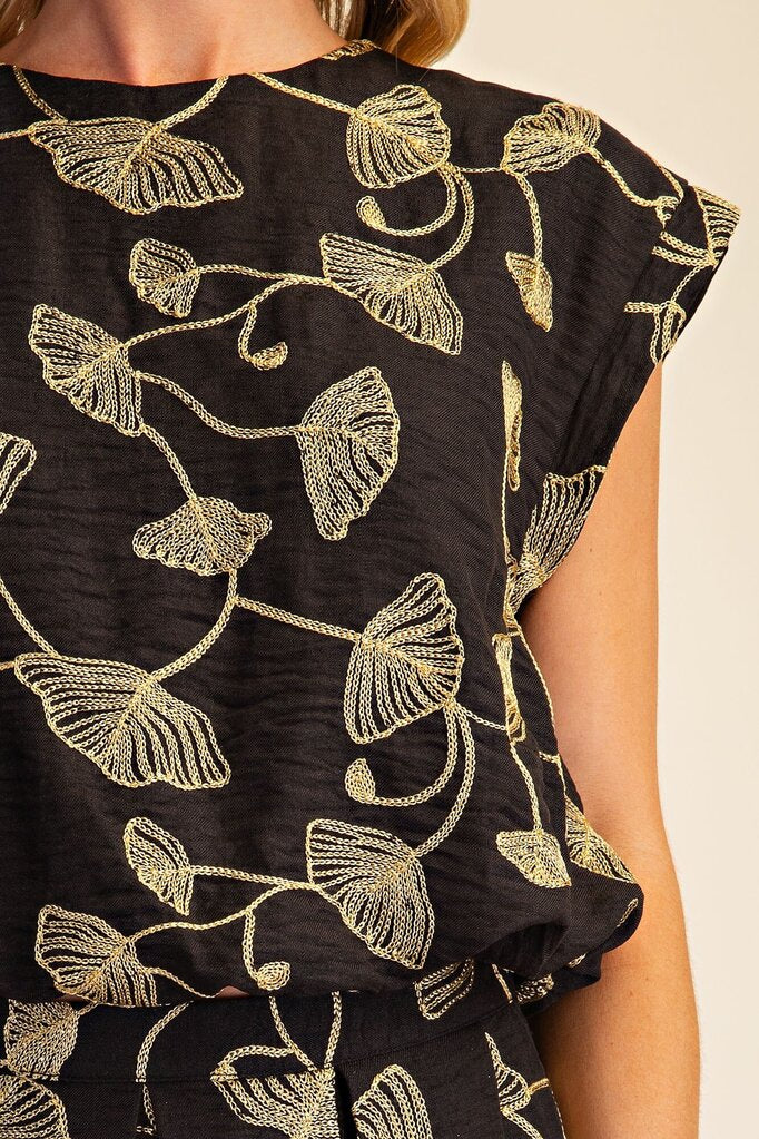 Bubble Crop Embroidery Top
