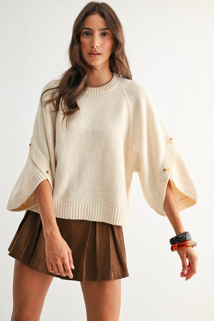 Button Sleeve Knit Top