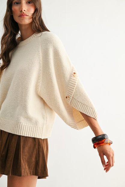 Button Sleeve Knit Top